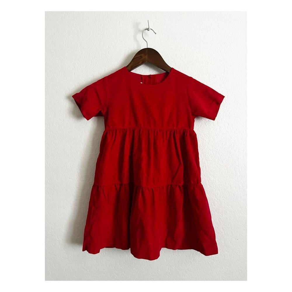 Little English Corduroy Short Sleeve Tiered Holiday Cotton Dress Red Girls 7